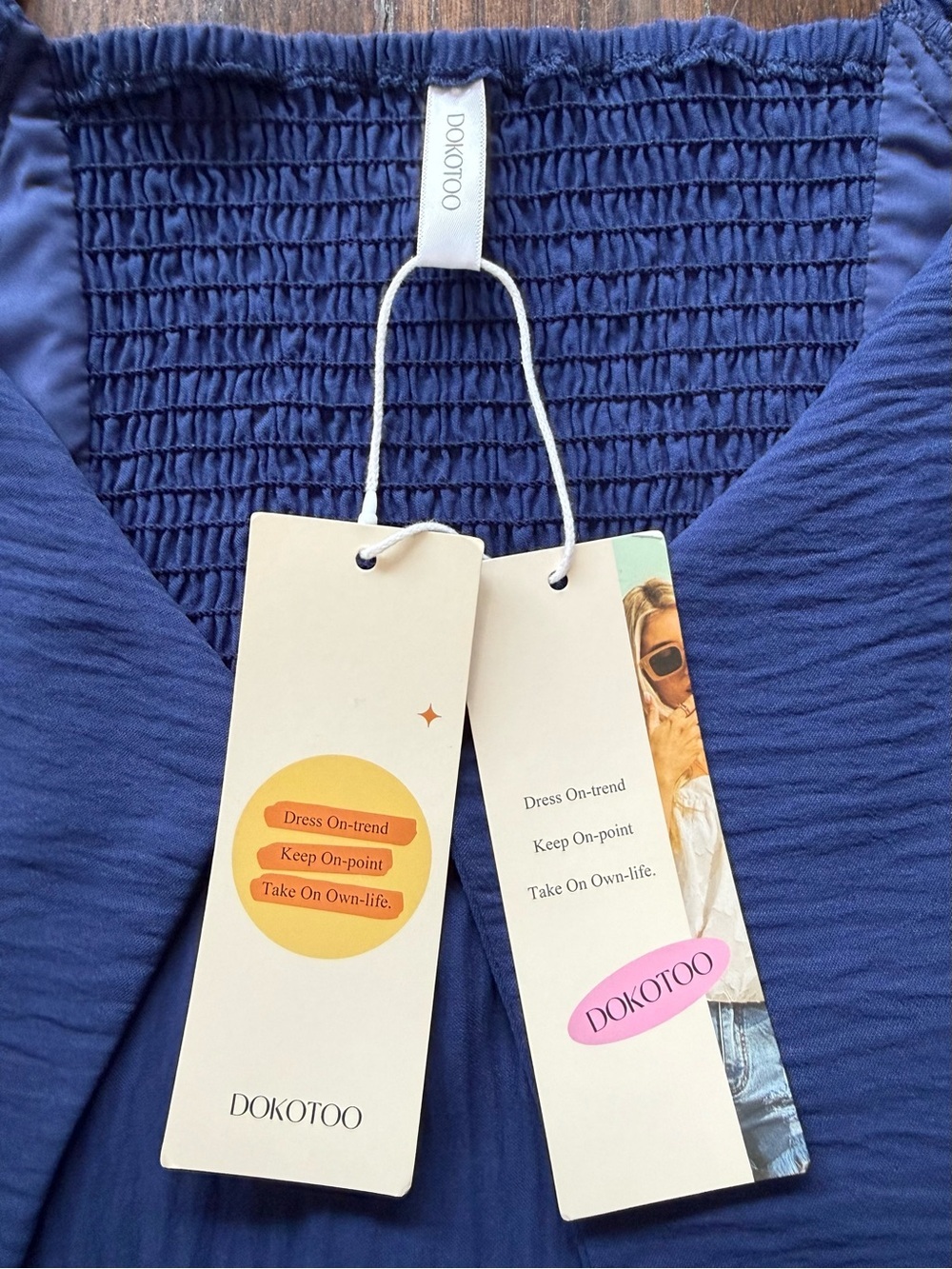 NWT Dokotoo Tie-Front Midi Dress in Navy Blue with Flutter Sleeves size M - Picture 6 of 10